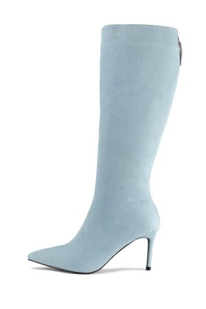 RAID Aurla Knee High Boots in Blue Denim