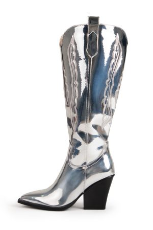 RAID Oshaa Knee High Western Boots in Silver